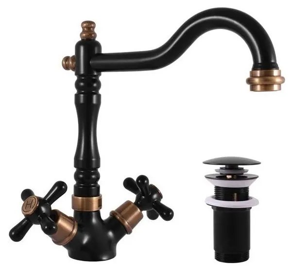 RAV Slezák MK121.0/8CMATSM - Bateria umywalkowa +korek MORAVA RETRO czarny/mosiądz