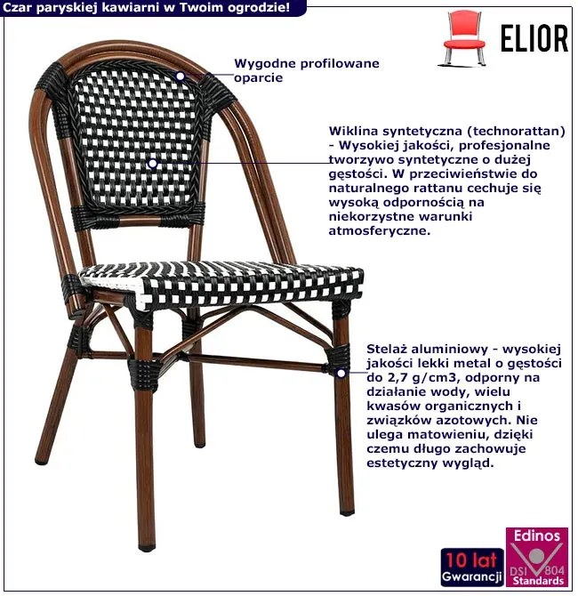 Czarno białe wiklinowe krzesło ogrodowe T1-S98