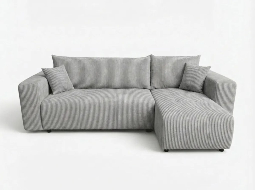 Jasnoszara rozkładana narożna sofa SORELA CORD, dwustronna + 2 poduszki gratis
