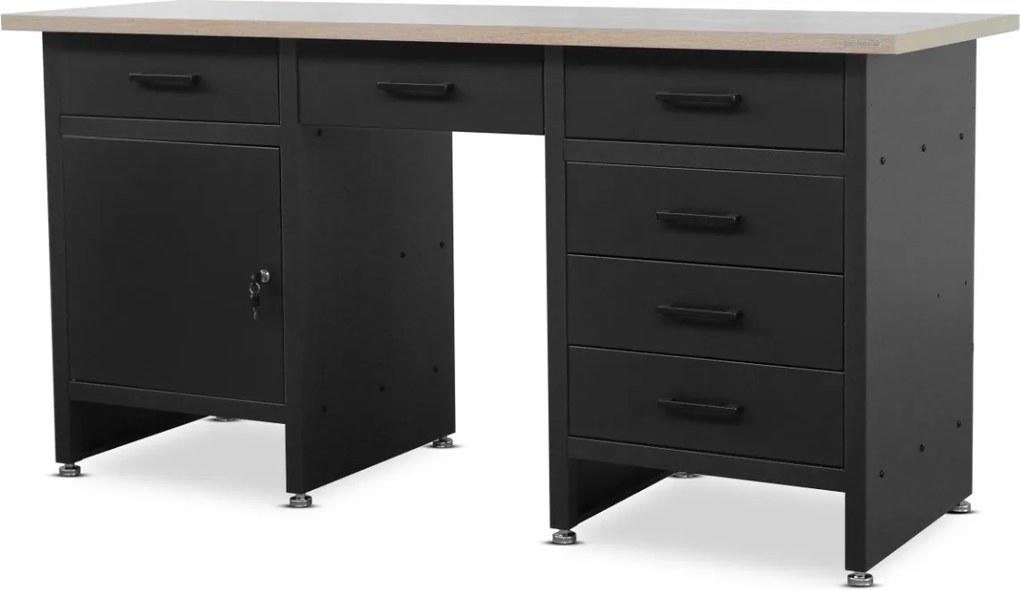 Szeroki stół warsztatowy z szafką i szufladami Frank czarny