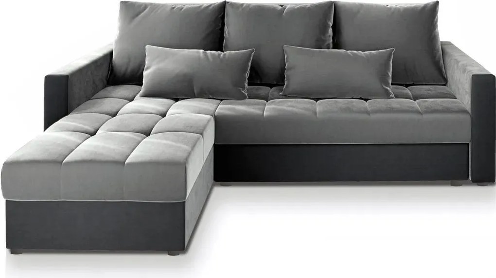Masseno Narożnik KOS PIK z funkcją spania i pojemnikiem na pościel, Rozkładana sofa - Jasnoszary, PAROS 05 + PAROS 06