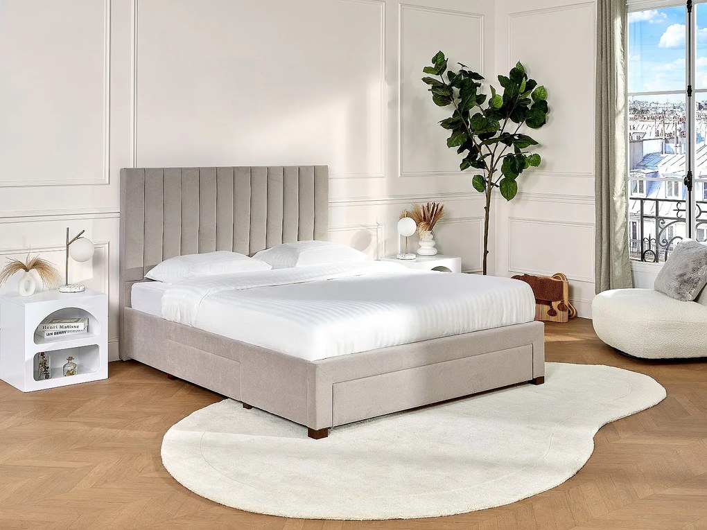 Łóżko z 3 szufladami 140 x 200 cm - Tkanina - Beżowy + Materac - LIAKO