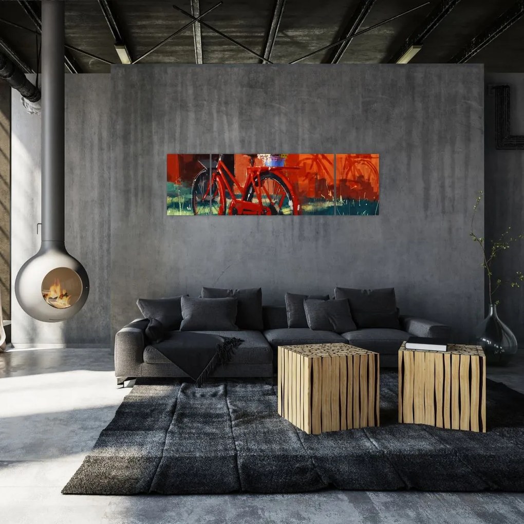 Obraz czerwonego koła, malowanie akrylowe (170x50 cm)