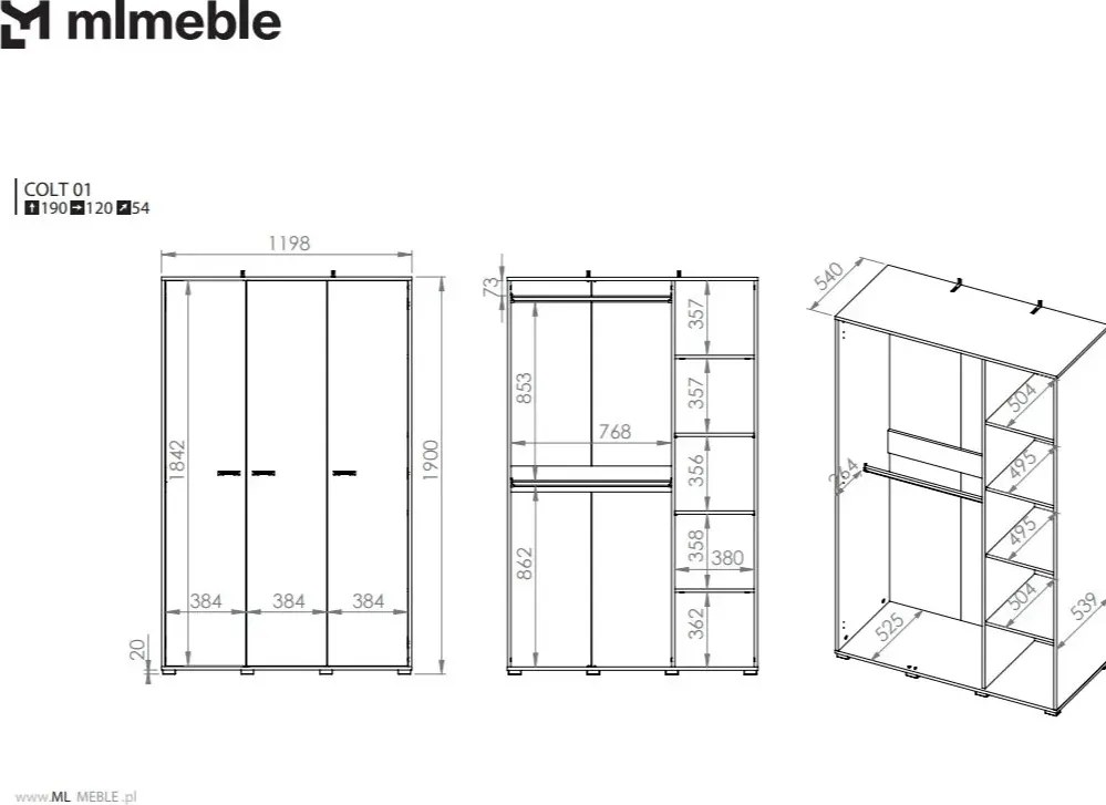 Szafa młodzieżowa COLIN 01 3D dąb złoty craft/czarna ML MEBLE