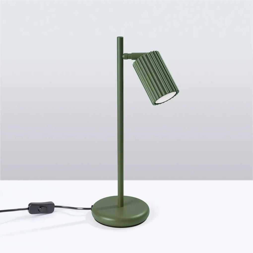 Lampa biurkowa KARBON zielona oliwka ryflowana SOLLUX  LIGHTING