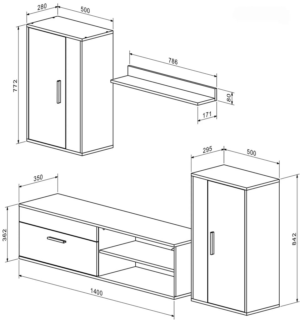 Nowoczesny zestaw mebli dąb artisan+czarny N6-E05