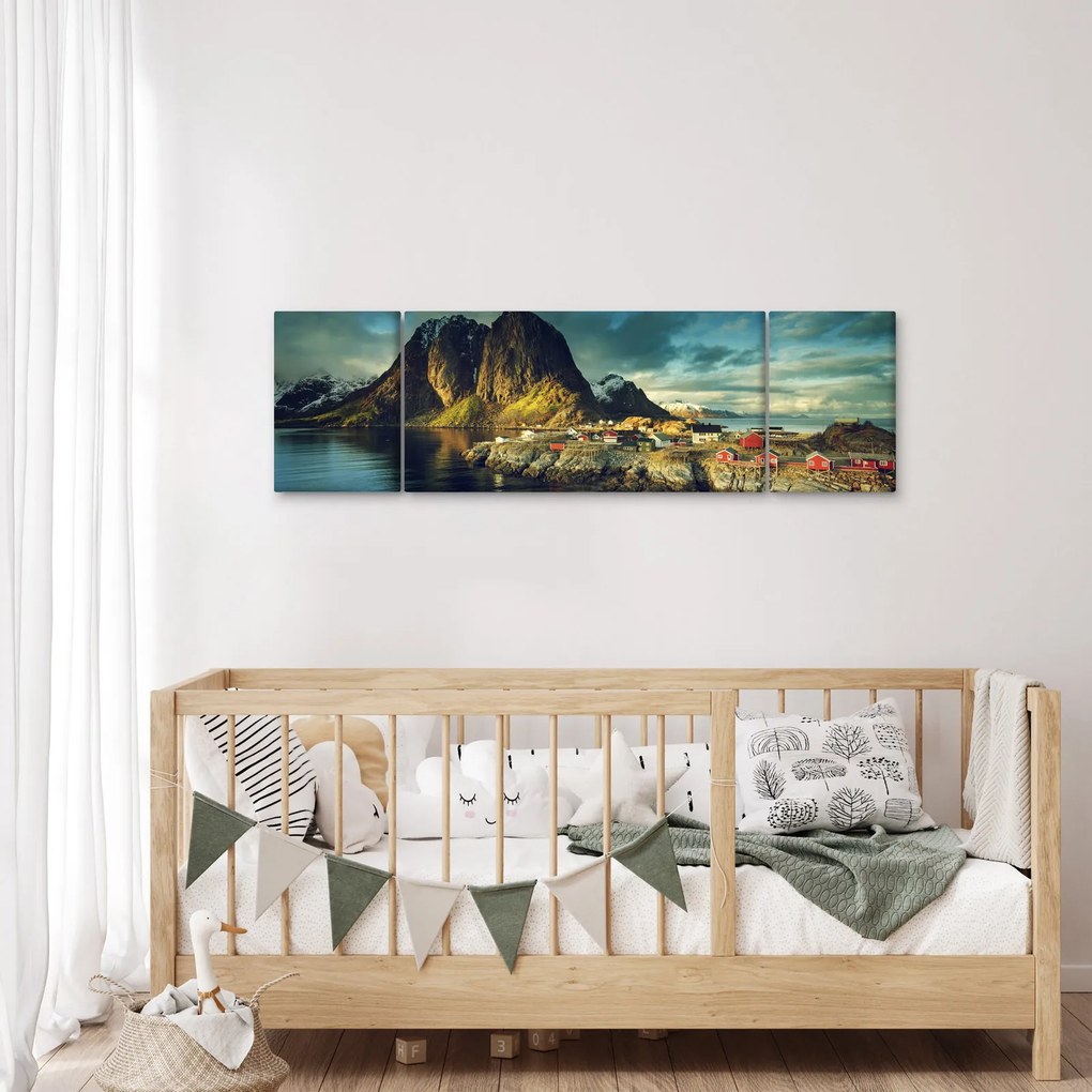 Obraz wioski rybackiej w Norwegii (170x50 cm)