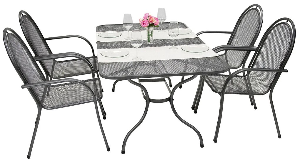 Metalowy zestaw ogrodowy CORINA III. 1 + 4 Stół prostokątny 190x105 cm (CT0310)