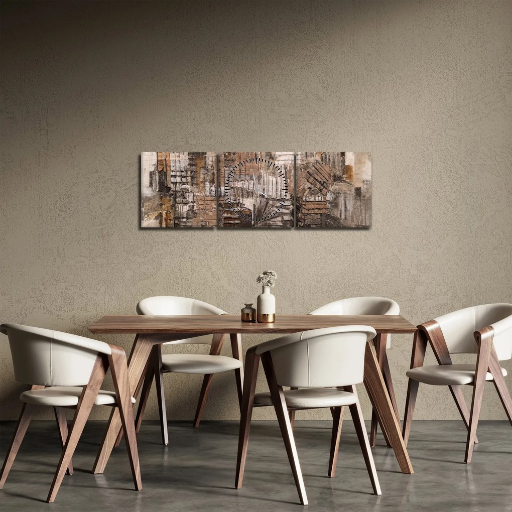 Obraz - Abstrakcja w odcieniach brązu (z zegarem) (90x30 cm)