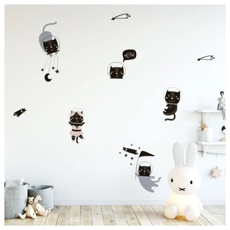Zestaw dziecięcych naklejek ściennych Ambiance Scandinavian Animals Cosmonaut Cats