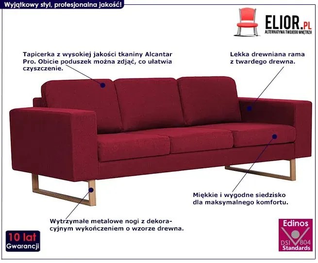 Elegancka trzyosobowa sofa Williams 3x - czerwone wino