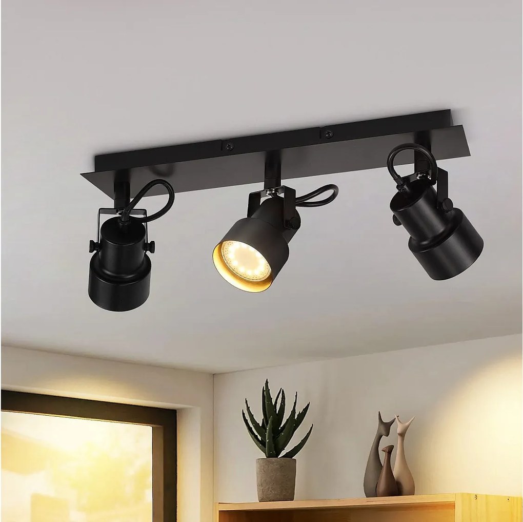 NETTLIFE Czarny sufitowy punktowy vintage lampa sufitowa GU10 lampa kuchenna do regulacji 3 płomienie vintage 350°