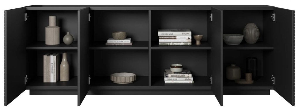 Komoda Asha 200 cm czterodrzwiowa - czarny mat
