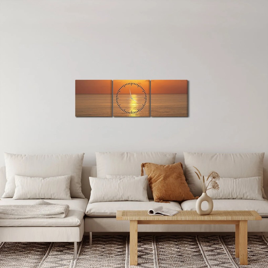 Obraz - Zachód słońca nad oceanem (z zegarem) (90x30 cm)