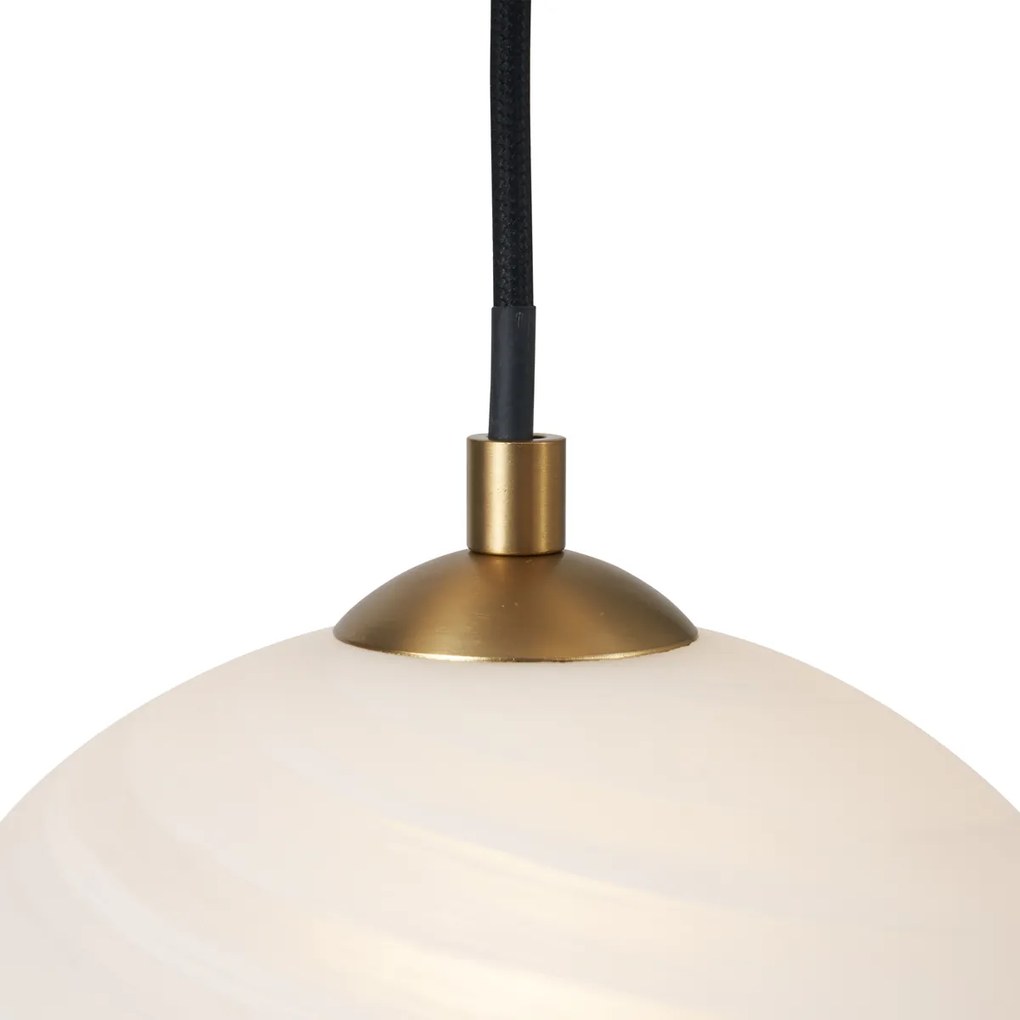 Lampa wisząca Art Deco złota ze szkłem opalowym 5-punktowa - Yani