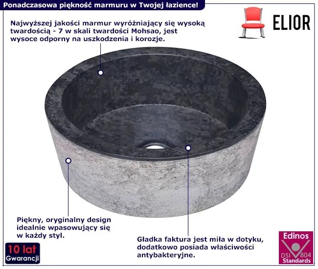 Czarna okrągła umywalka z marmuru C2-K91