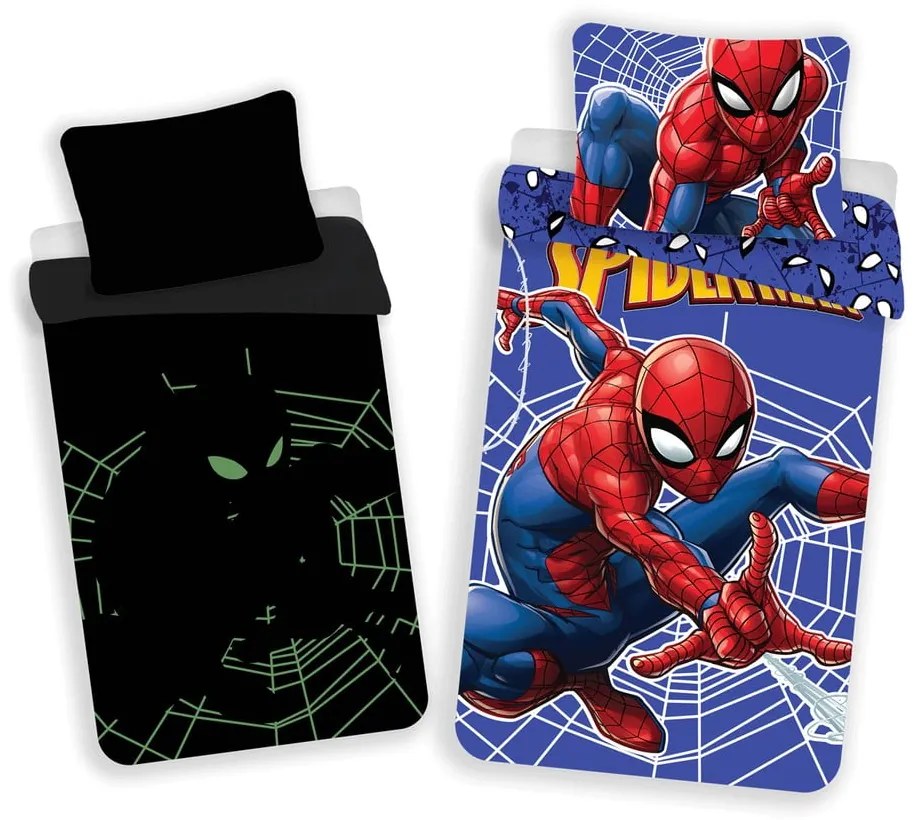 Czerwono-niebieska bawełniana fluorescencyjna pościel dziecięca jednoosobowa 140x200 cm Spider-man – Jerry Fabrics