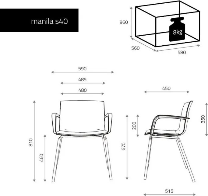 Krzesło biurowe na nogach Manila M02 S40 z tapicerką na siedzisku