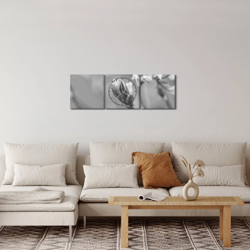 Obraz - Kwitnący kwiat (z zegarem) (90x30 cm)