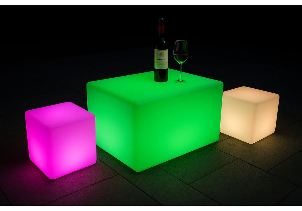Podświetlany stołek/taboret LED, 40x40x40 cm