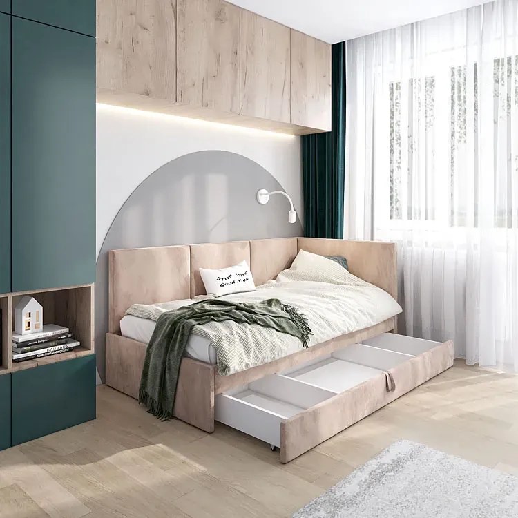 Beżowa sofa młodzieżowa z oparciem typu L Huzox 7X - 4 rozmiary