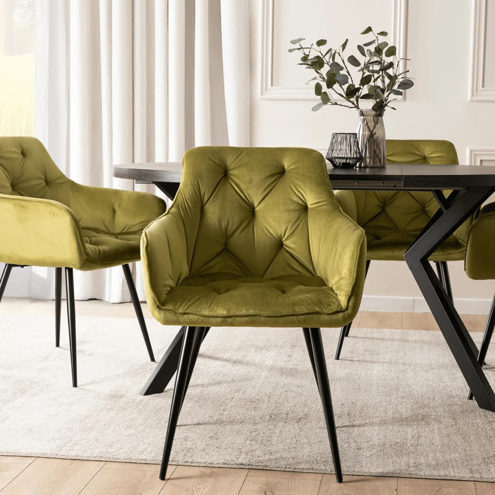 Krzesło Tapicerowane do Salonu MODESTO Pistacjowe Welurowe Nowoczesne Loft