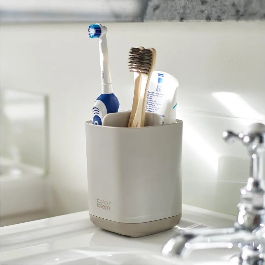 Beżowy plastikowy stojak na szczoteczki do zębów EasyStore – Joseph Joseph