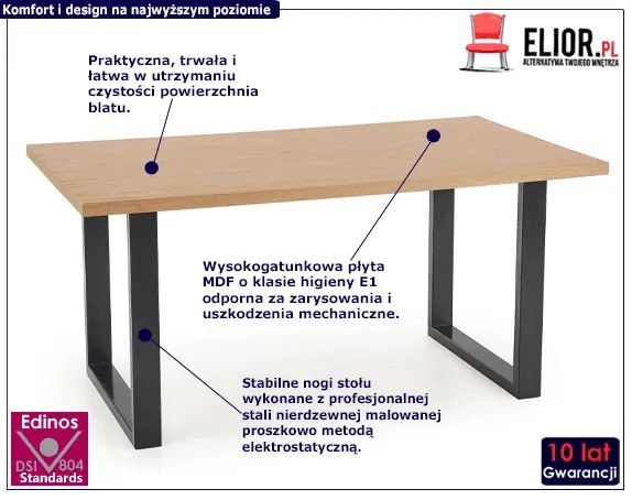 Minimalistyczny stół w stylu loft do salonu Lopez 2X 160 - dąb