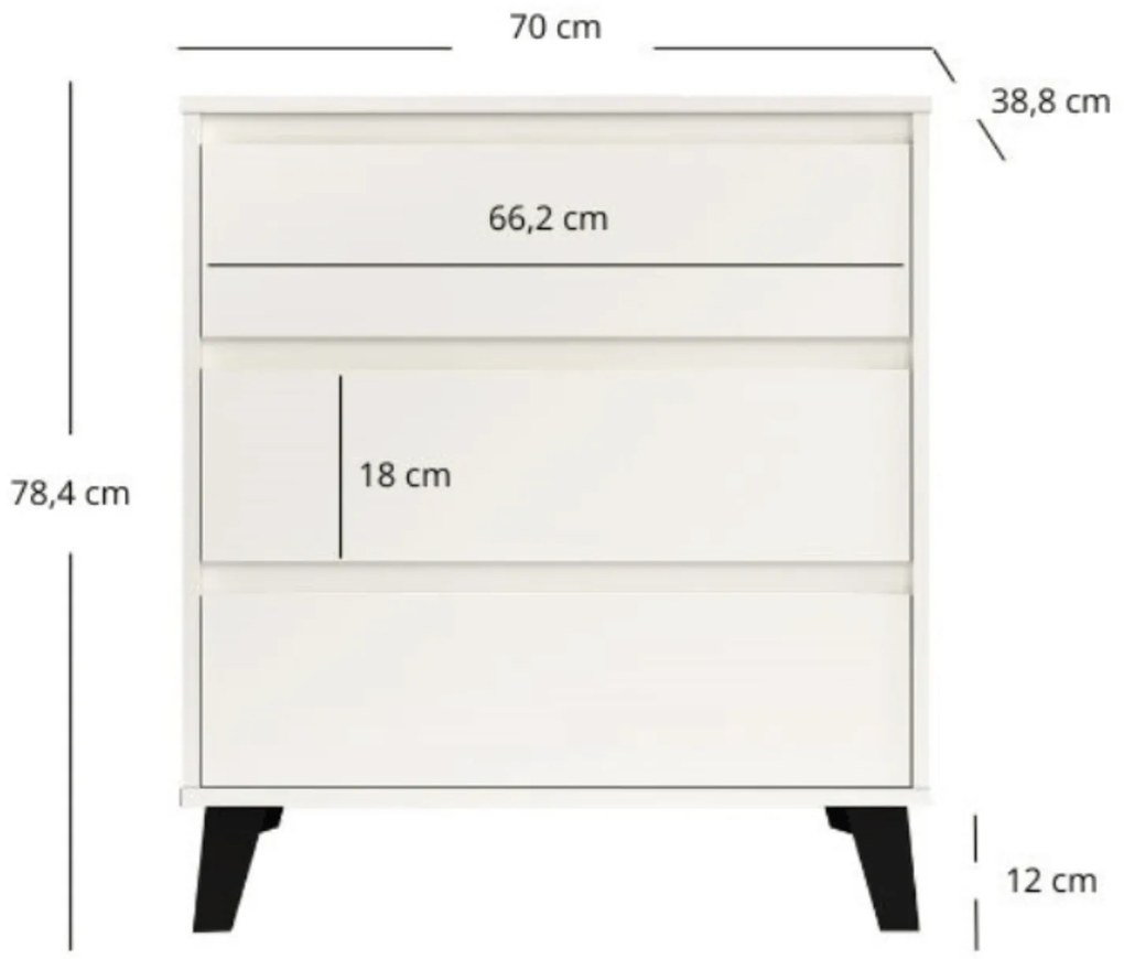 Komoda z Trzema Szufladami do Salonu BORVO 70 cm Biała Nowoczesna