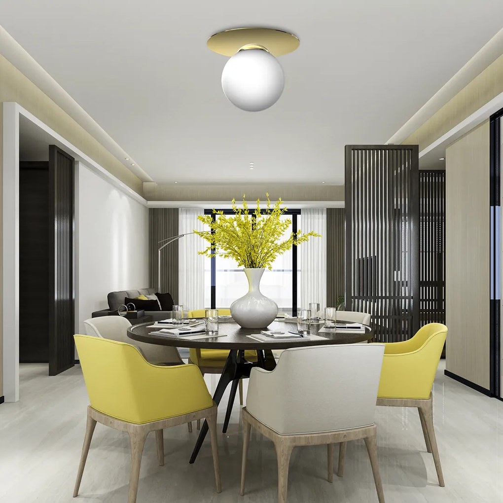 Lampa sufitowa PLATO 1xE14, biała, kula 20 cm, złota, pojedyncza