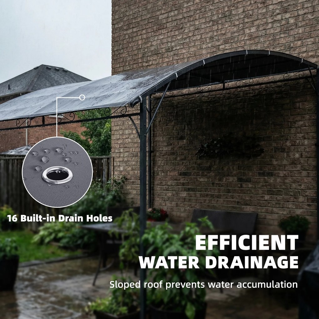 Outsunny Pergola przylegająca z metalową ramą i wodoodpornym dachem, montowana na ścianie, odporna na warunki pogodowe, 2,86 x 3,84 x 2,52 m, szara | Aosom PL