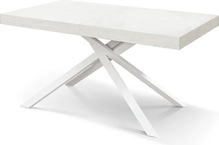 Stół drewniany, białe wykończenie, biała podstawa, rozkładany 160x90 - FORTE DEI MARMI