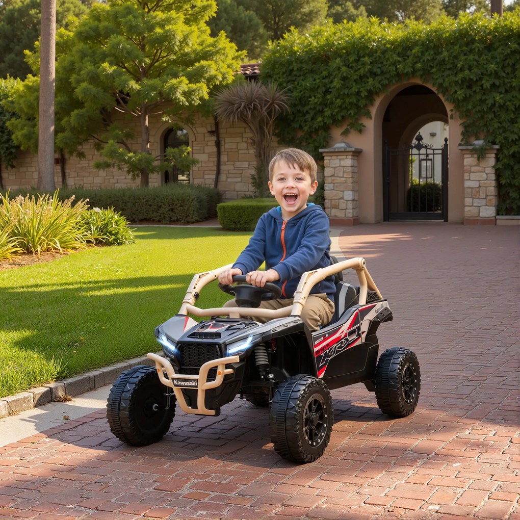 AIYAPLAY Elektryczny pojazd dla dzieci 3-8 lat 12V z licencją KAWASAKI, podwójny napęd, pilot zdalnego sterowania i muzyka, żółty