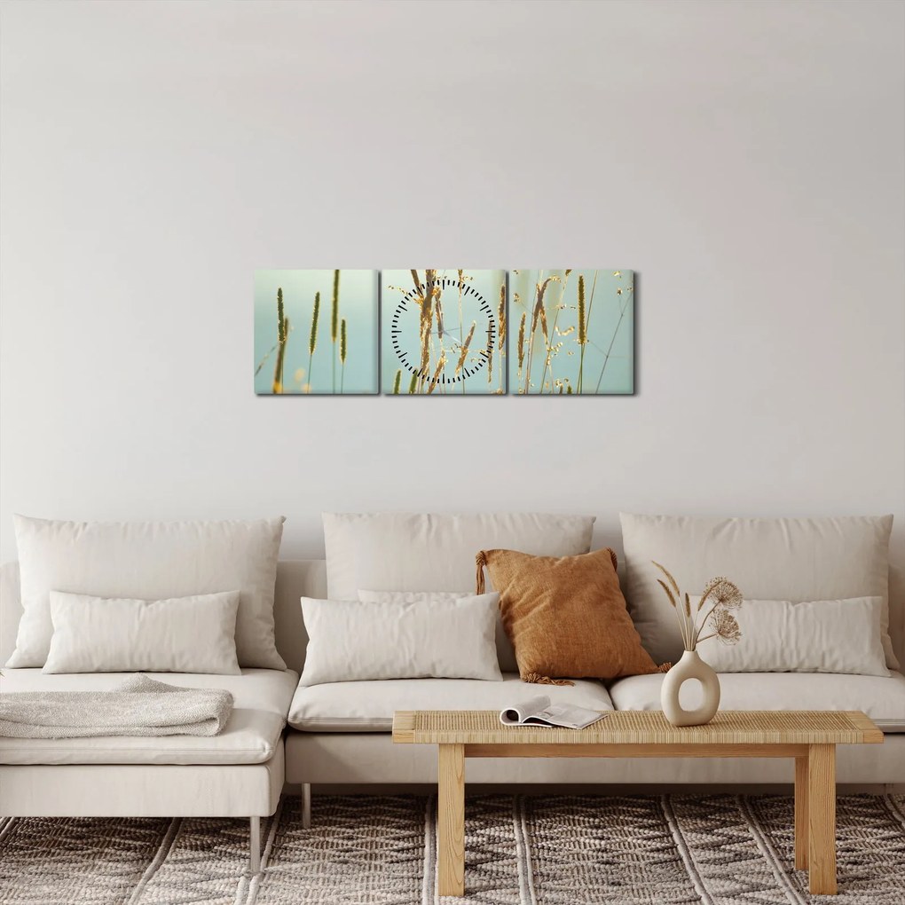 Obraz - Łąkowa chwila (z zegarem) (90x30 cm)