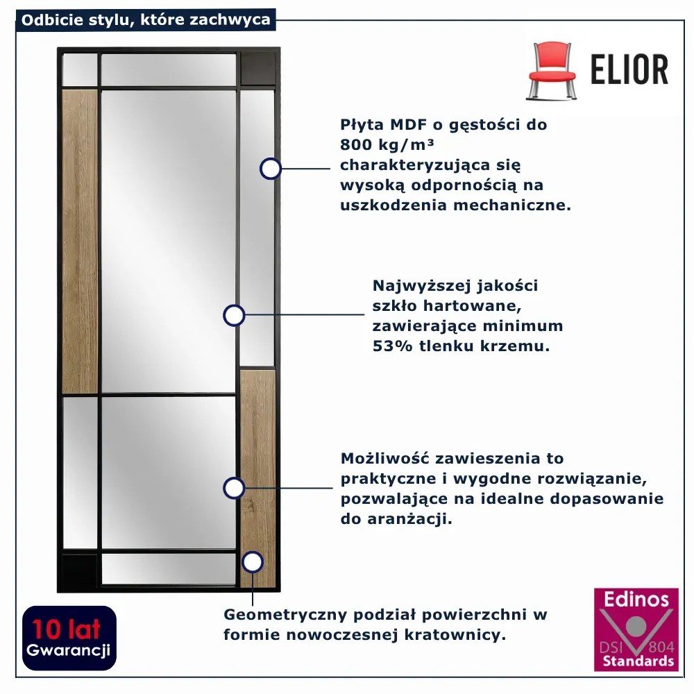 Loftowe lustro z elementami geometrycznymi dąb + czarny A8-L77