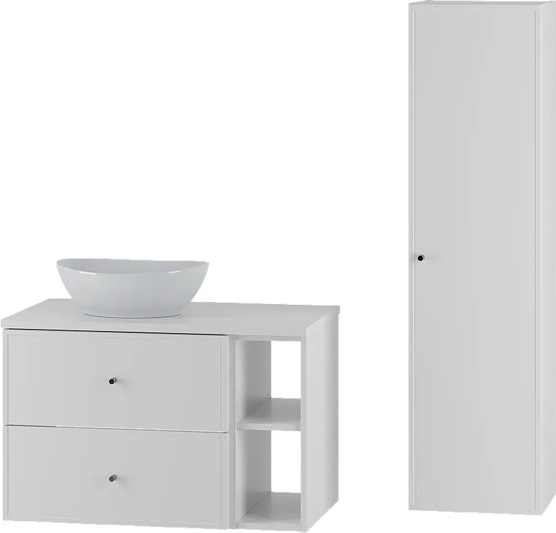 Biały Zestaw do Łazienki 80cm Szafka Regał Blat Umywalka Słupek Marco