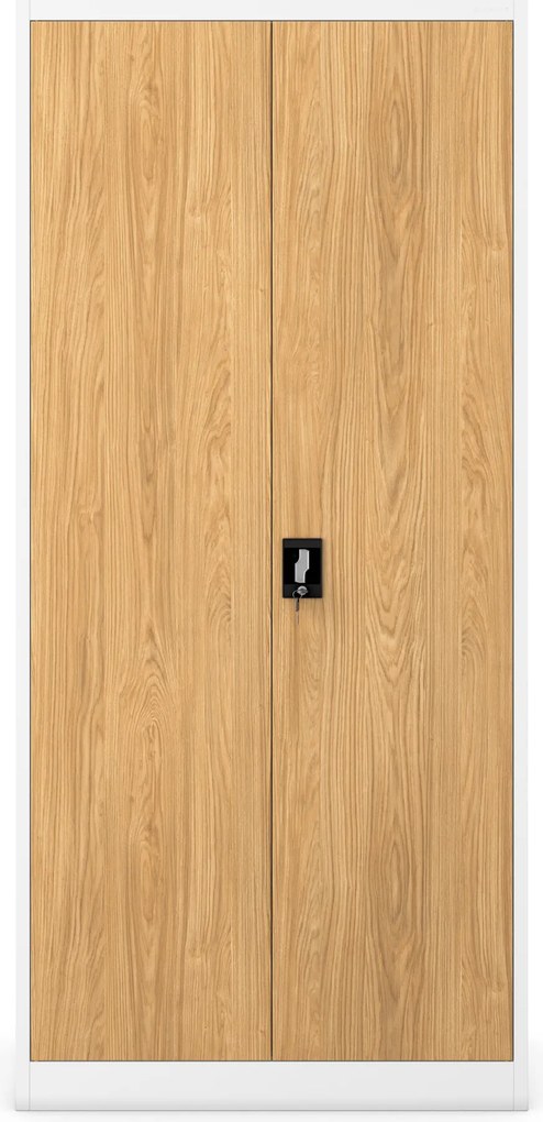 Szafa biurowa metalowa wysoka na dokumenty biała/złoty dąb, 900x1950x400 mm: JAN H Eco Design