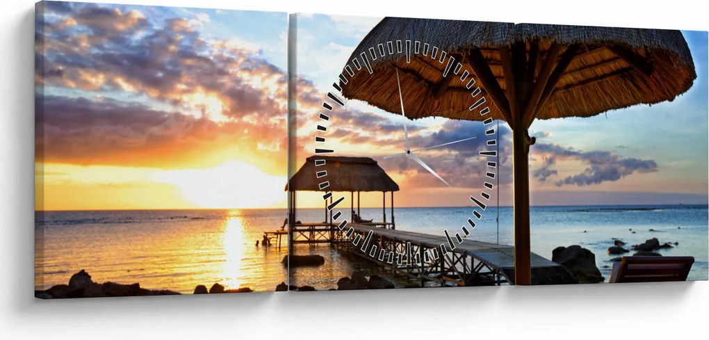 Obraz - Zachód słońca na Mauritiusie (z zegarem) (90x30 cm)