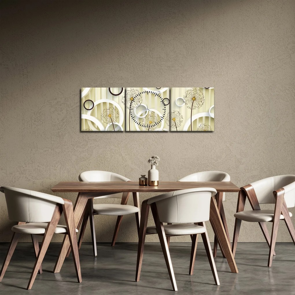Abstrakcyjny obraz z dmuchawcami (z zegarem) (90x30 cm)