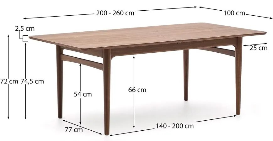 Rozkładany stół z dodatkowym blatem w dekorze orzecha 100x200 cm Elan – Kave Home