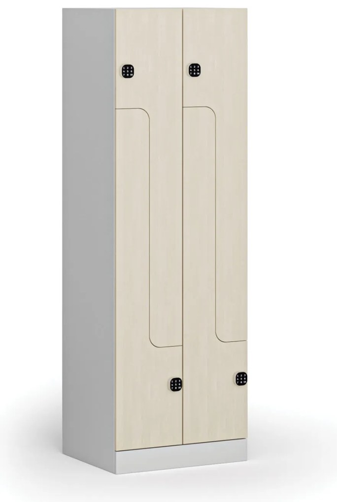 Metalowa szafka ubraniowa S1 Z, 4-drzwiowa, 1850 x 600 x 500 mm, demontaż, zamek kodowy, drzwi laminowane, brzoza