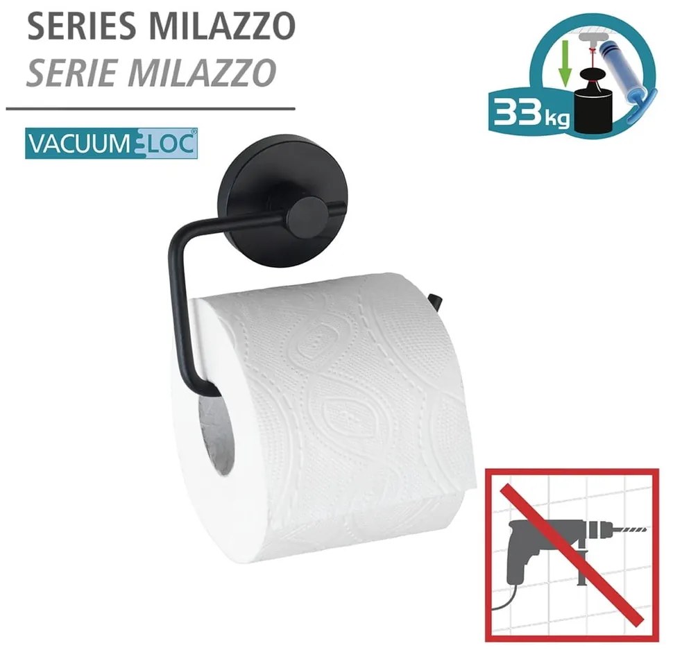 Czarny uchwyt na papier toaletowy Wenko Vacuum-Loc® Milazzo