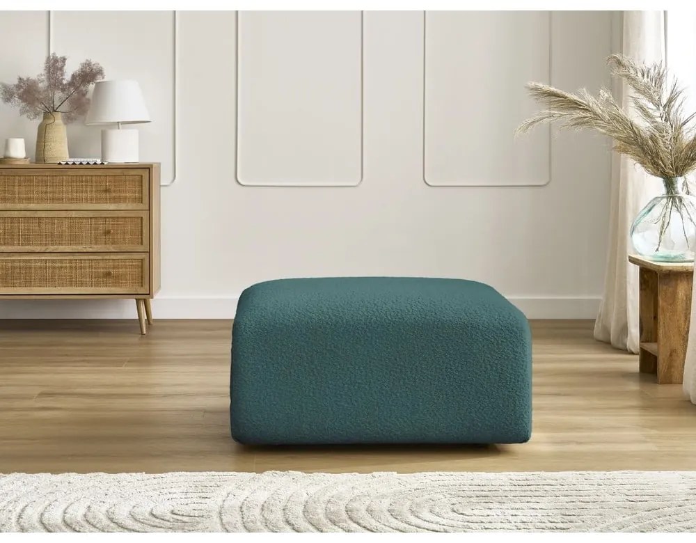 Turkusowy podnóżek z materiału bouclé Tina – Bobochic Paris
