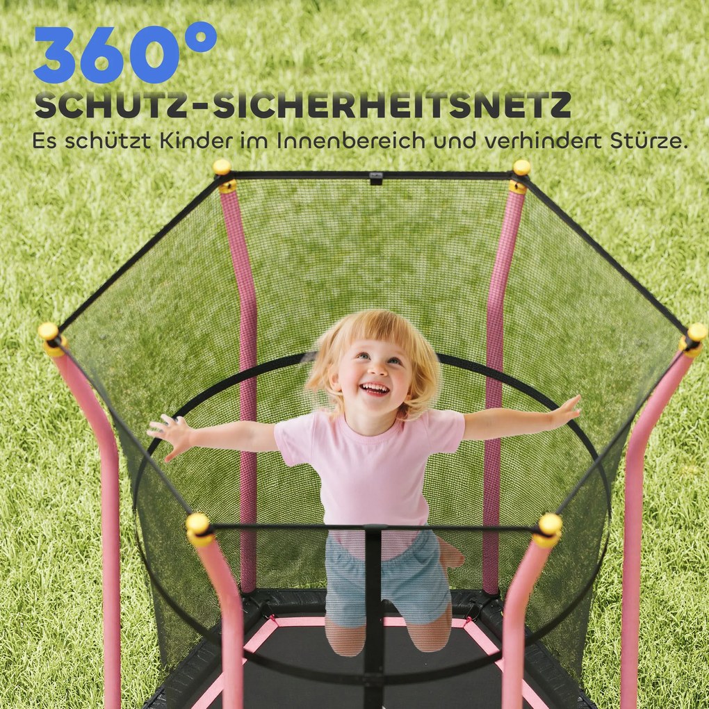HOMCOM Trampolina dziecięca, Ø163,5 cm, z siatką bezpieczeństwa, wyściełana, Stal, do 50 kg