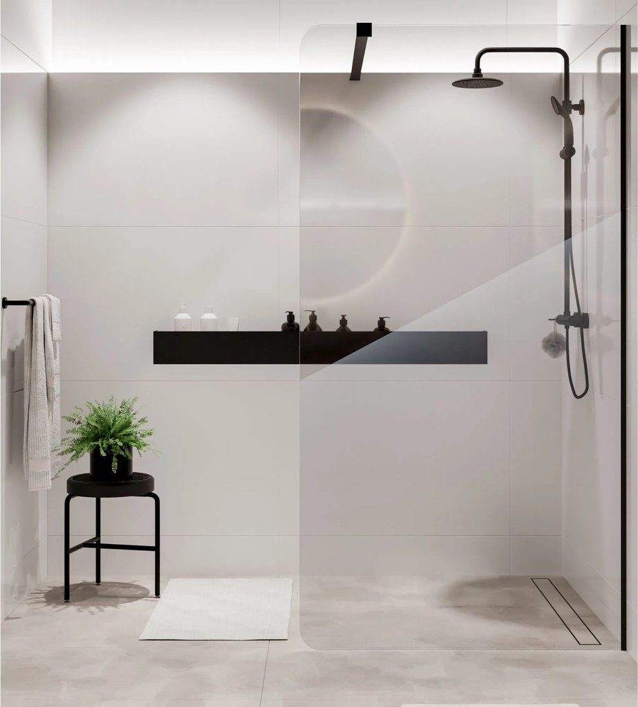 Ścianka prysznicowa WALK IN FIX przezroczysta 8 mm MOLIS NATURE clear Round MASSI I Różne rozmiary : Kolor profili kabiny - złoty szczotkowany, Szerokość ścianki - 120 cm, Typ montażu - WALK in FIX (Do ściany)