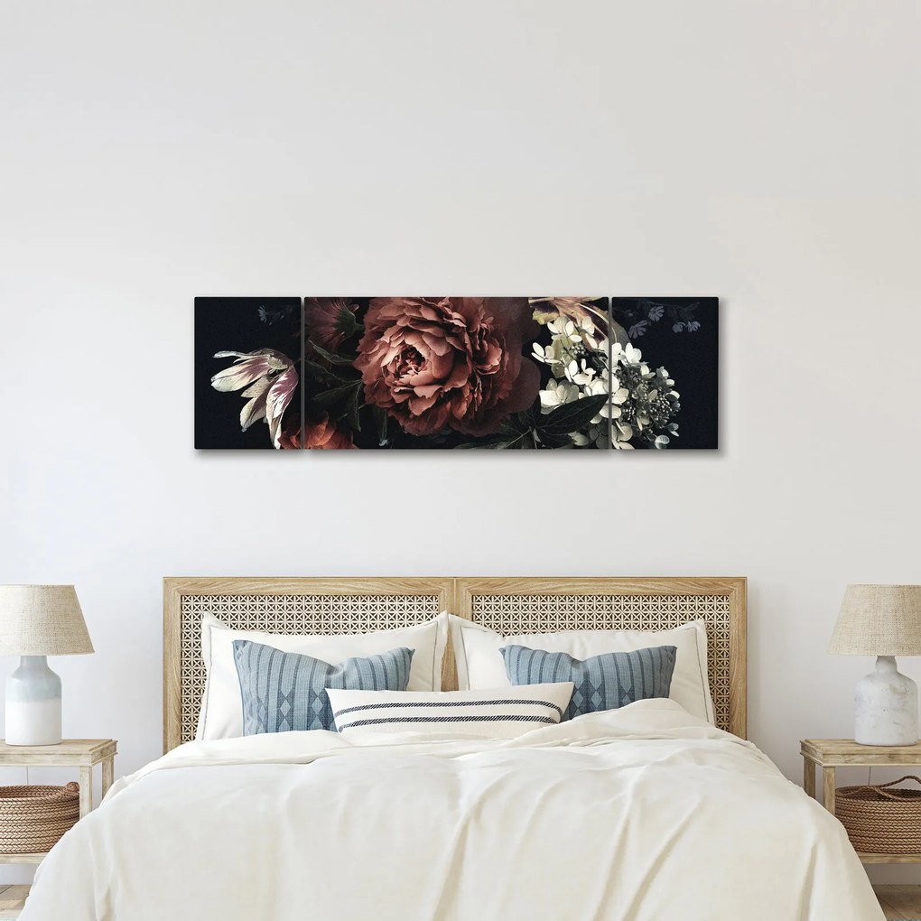 Obraz - Ciemne kwiaty (170x50 cm)