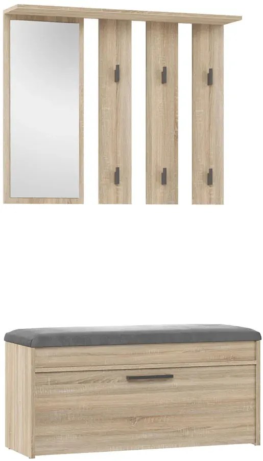 Wieszak ścienny z szafką na buty do przedpokoju dąb sonoma A6-T00