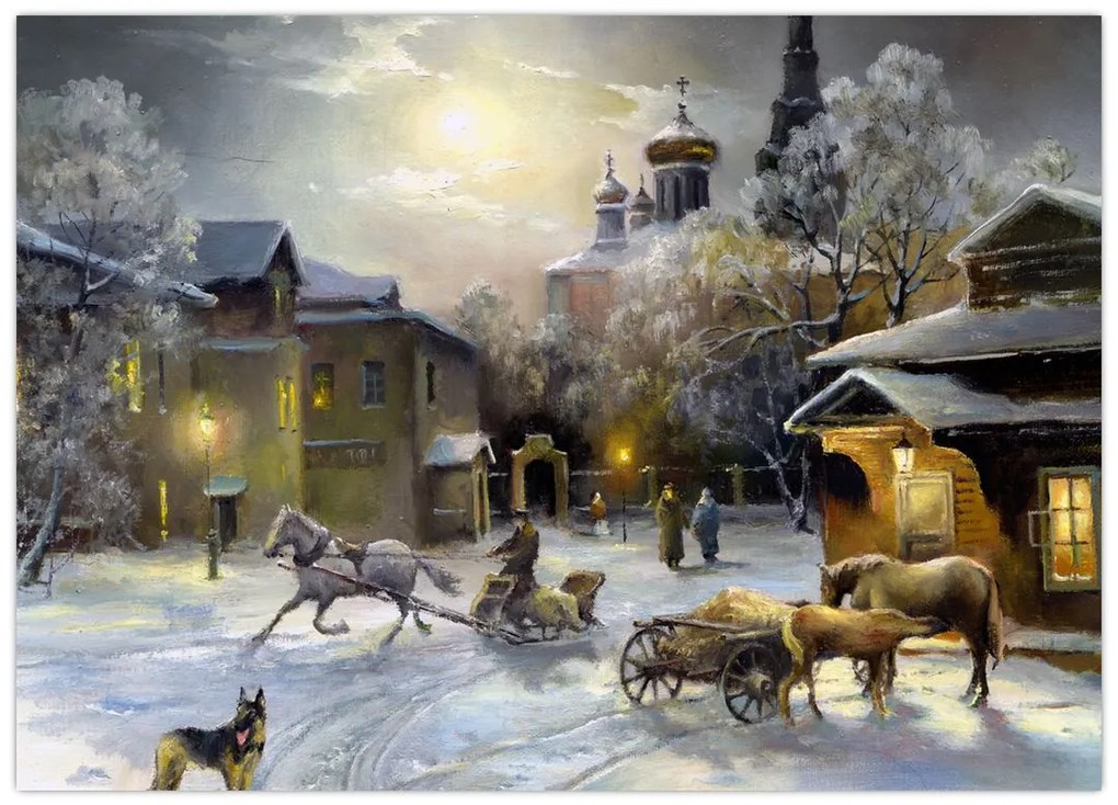 Obraz na szkle - Zimowa wioska (70x50 cm)
