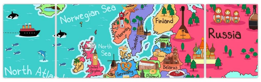 Obraz - Dziecięca mapa Europy (170x50 cm)