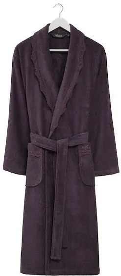 Elegancki szlafrok STELLA z koronką w ozdobnym opakowaniu M Śliwkowy